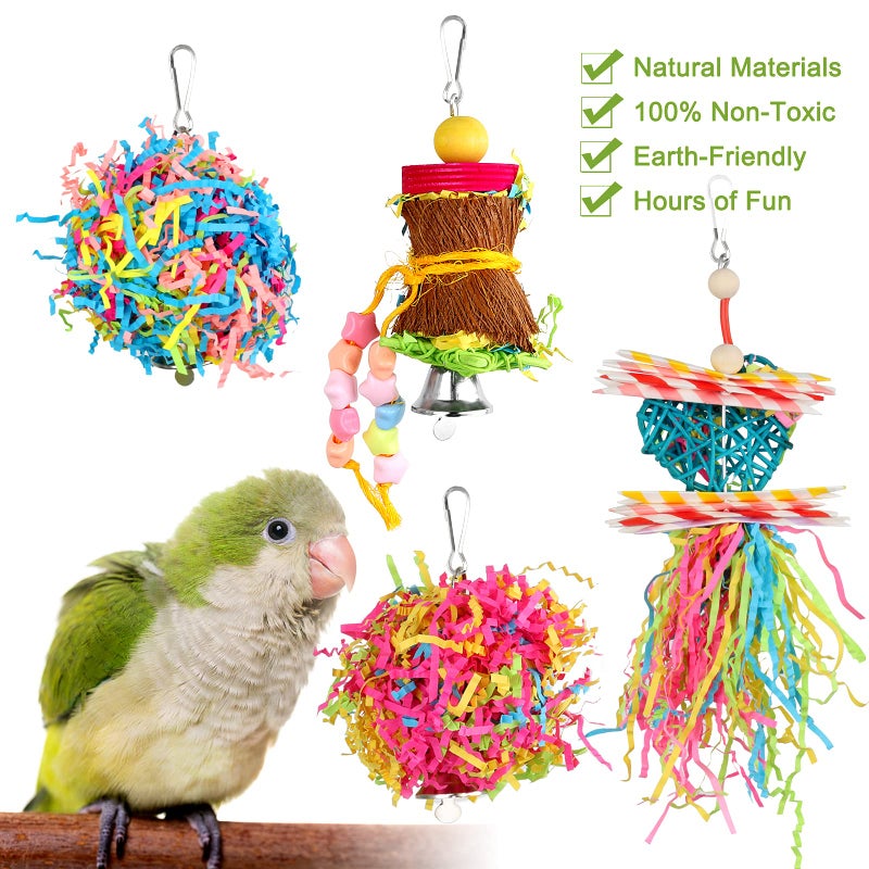 YUEPET 4 Pack Bird Shredder Toys Small Parrot Chewing Toys Parrot Cage Foraging Hanging Toy for Small Bird Parakeets Parrotlets Lovebirds Cockatiels - Image 4